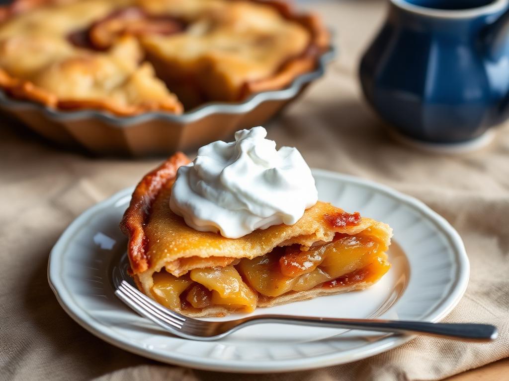 Slice of traditional Dutch apple pie with whipped cream at Anne Bakery Amsterdam